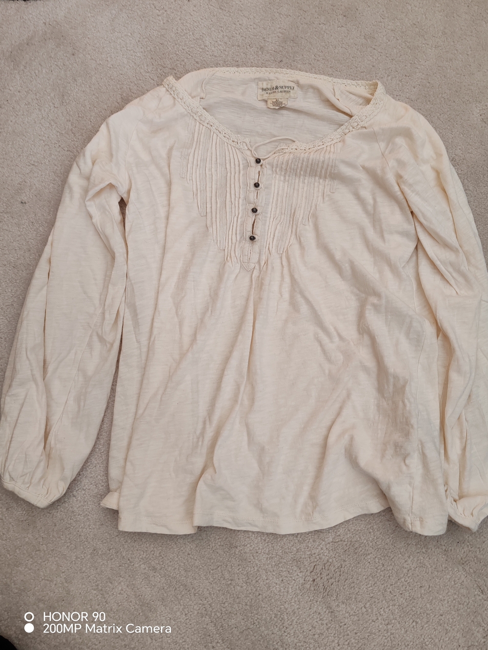 Ralph Lauren Denim & supply Cream Long-Sleeve Pintuck Henley Top Size S